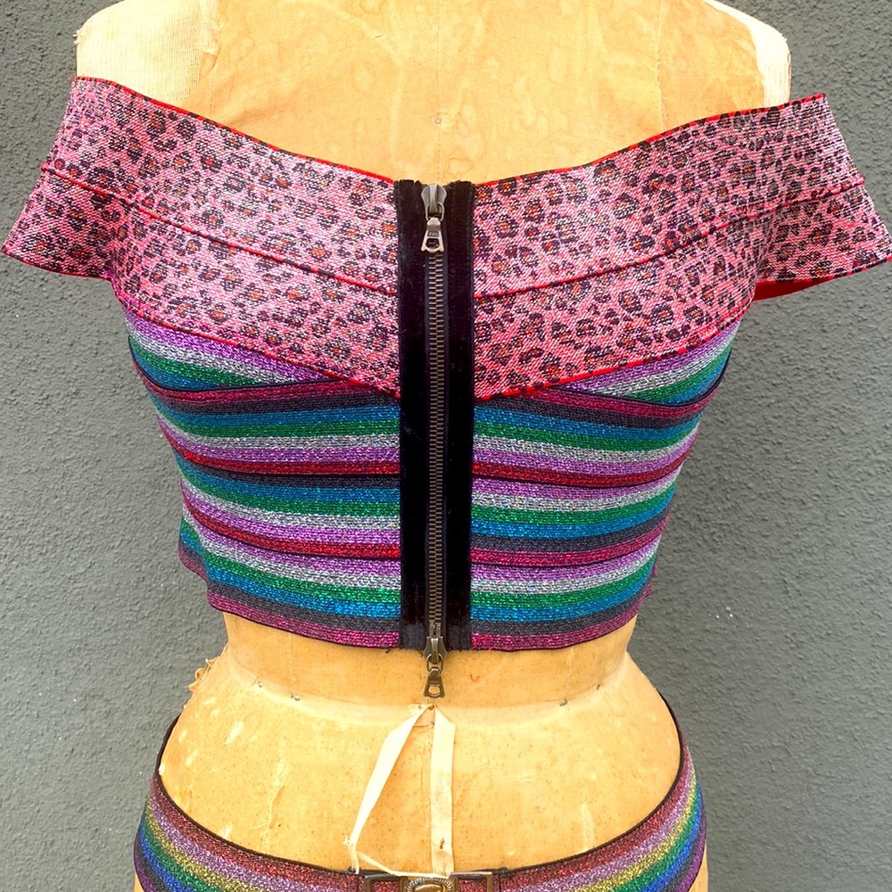 RAINBOW 🌈 BANDAGE BANDAU ZIP UP TOP W/MATCHING BELT